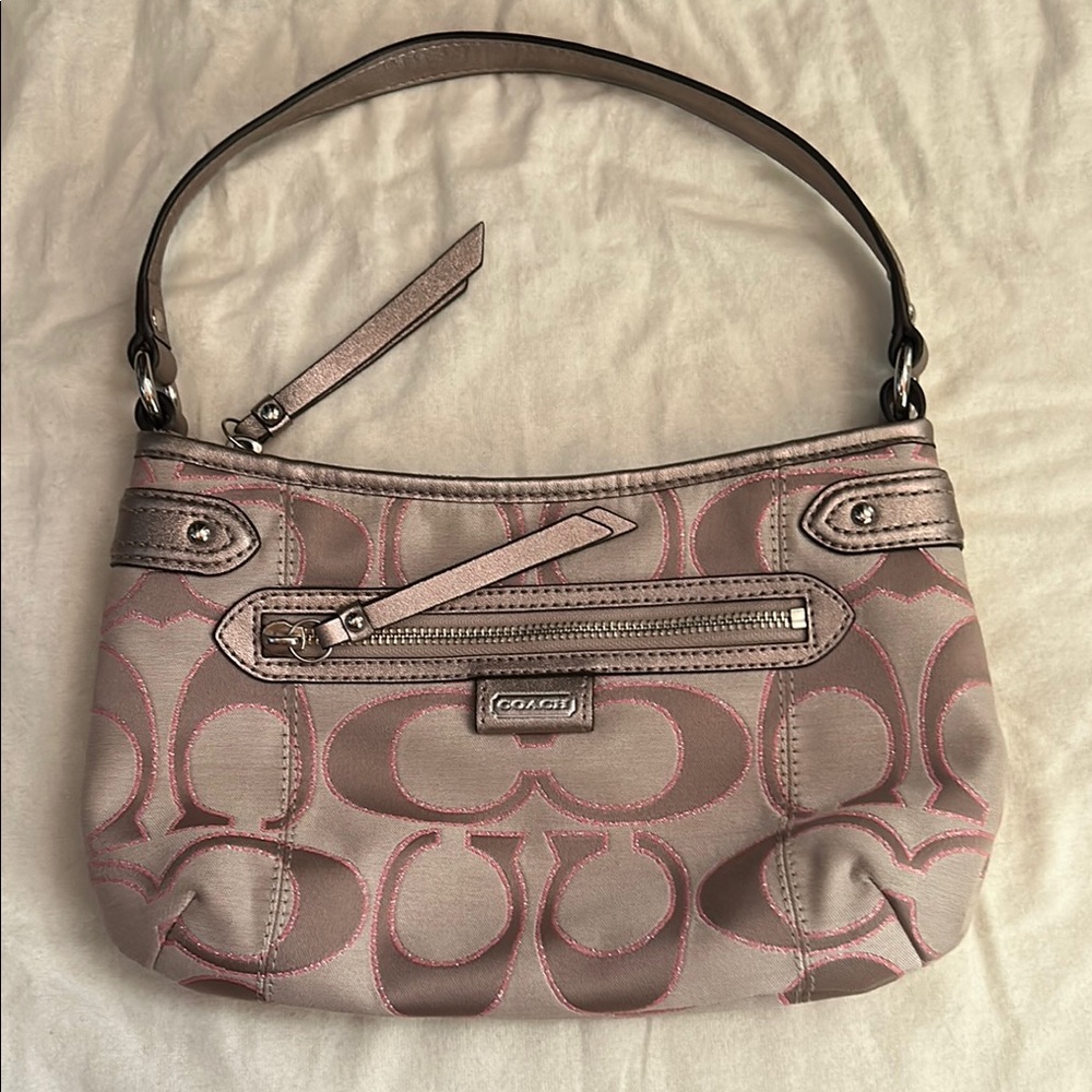 Coach Tan and Pink Shoulder Bag with Signature Style